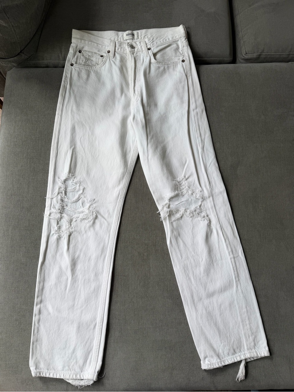 Agolde 90s Midrise Loose Fit‎ Distressed White Jeans 26